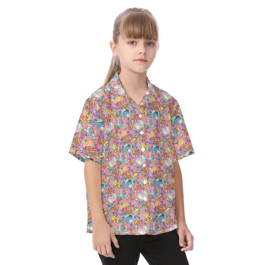 Tattoo Hearts Woodland Friendsends - Kid's Hawaiian Button Up Shirt