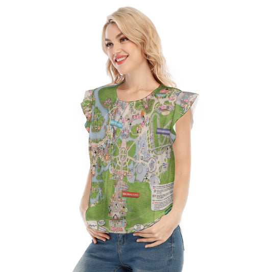 Vibrant Fantasy Park Map - Women’s Flutter Sleeve Top