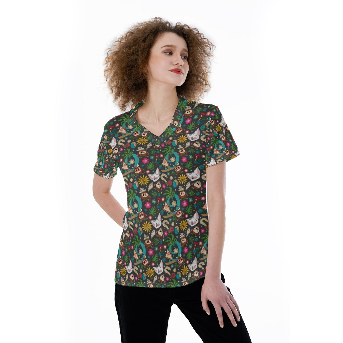Polynesian Princess Icons - Women's Short Sleeve V-Neck T-Shirt