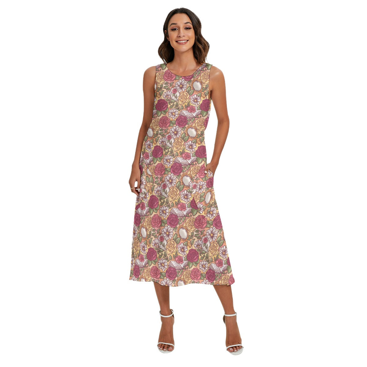 Fairytale Florals – Timeless Tale Blooms - Women’s Diagonal Pocket Midi Dress