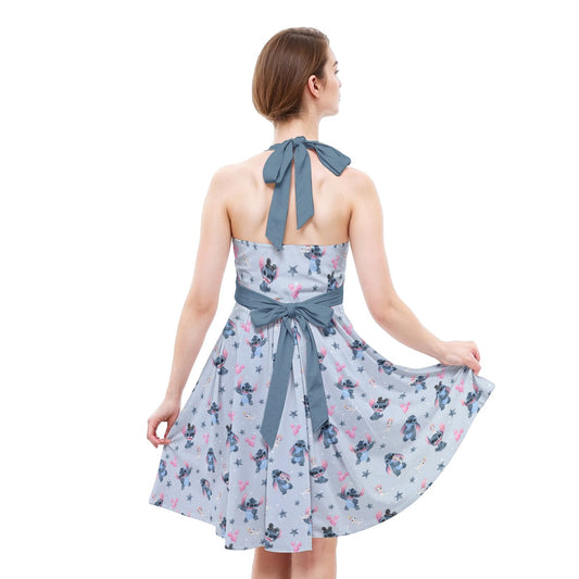 Happy Blue Alien - Women's Halter Vintage Pocket Dress