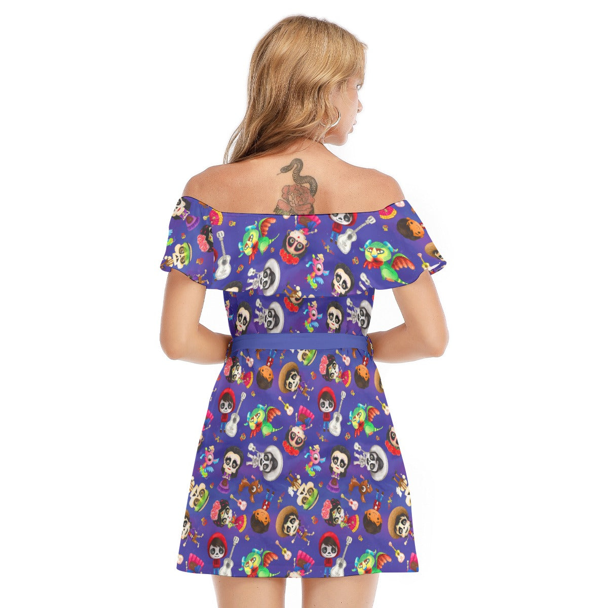 Poco Loco Día de Muertos - Women's Off-shoulder Ruffle Dress