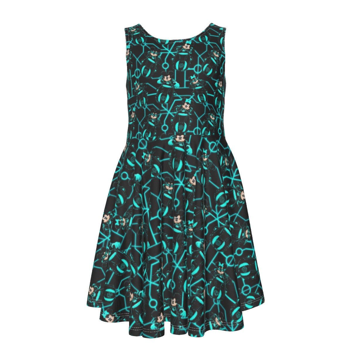 Electric Neon Grid Adventure - Kid's Sleeveless Skater Dress