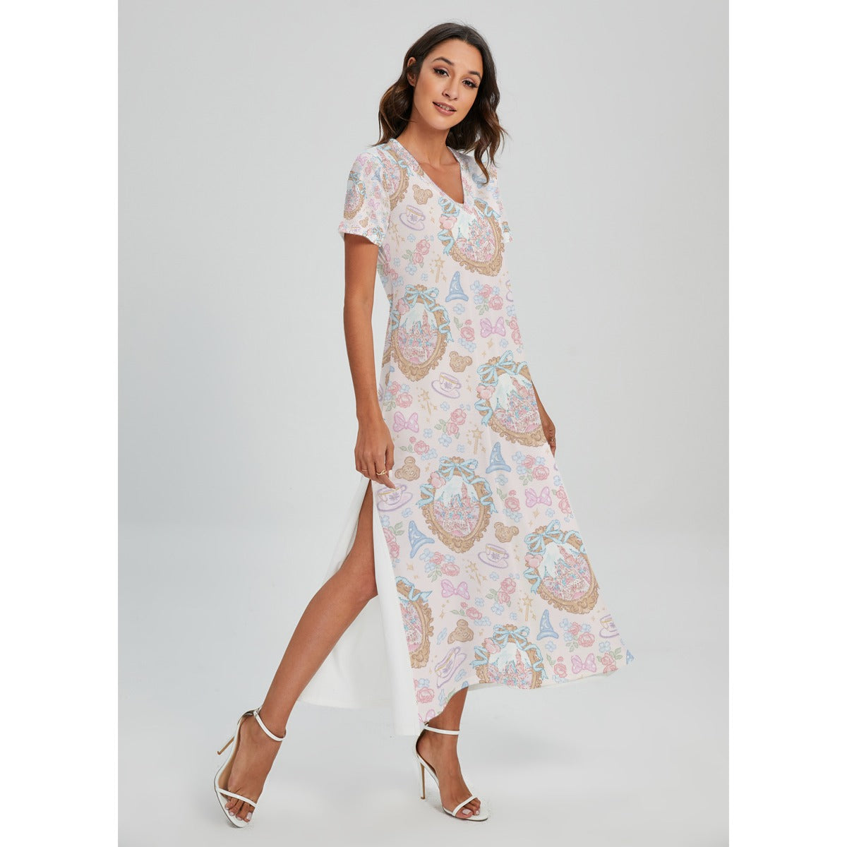Coquette Park Daydream - Women's V-Neck Side Split Maxi Dress