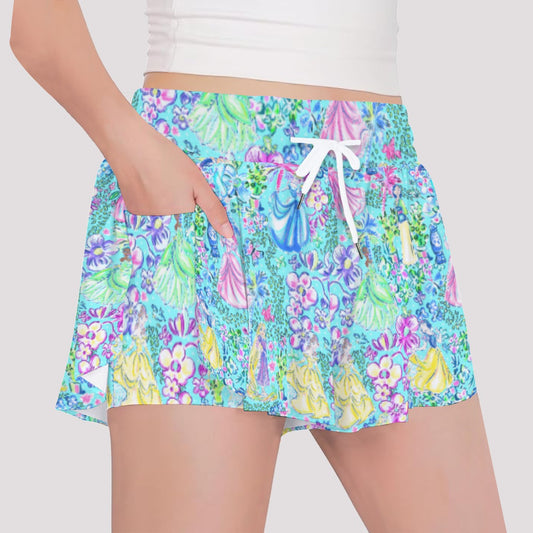 Bright Tropical Princess - Royal Garden Mashup - Girls’ Flowy Pocket Shorts