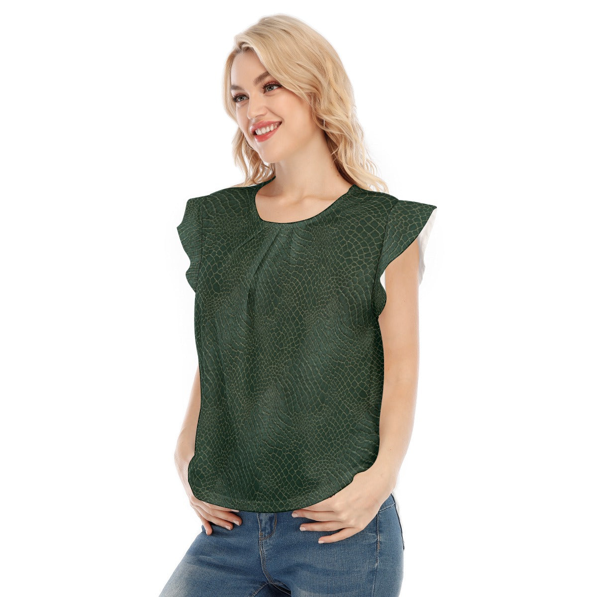 Animal Print - Alligator - Women’s Flutter Sleeve Top