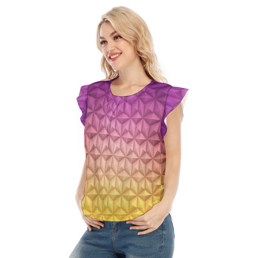 Geometric Spaceship Sphere - Women’s Flutter Sleeve Top