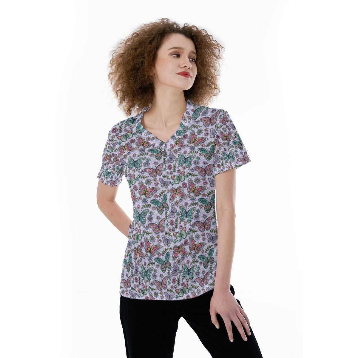 Butterfly Magic - Women's Short Sleeve V-Neck T-Shirt
