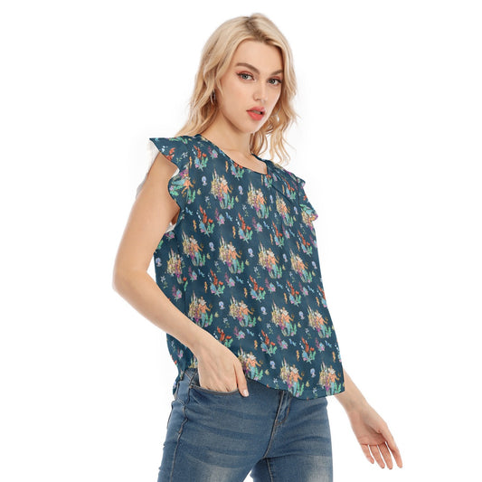 Whimsical Sea King and Crab - Women’s Flutter Sleeve Top