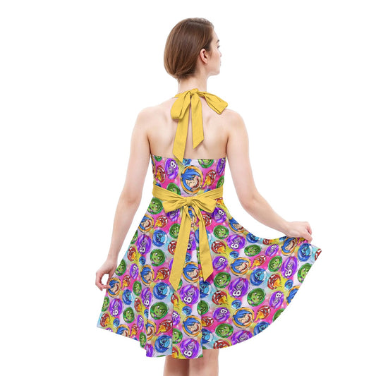 Inside Out Emotions - Women's Halter Vintage Pocket Dress