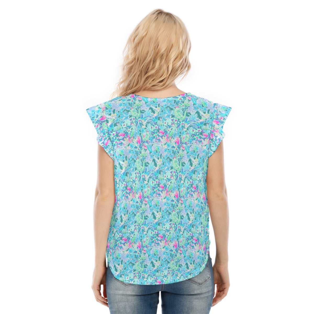 Bright Floral Flight - Neverland Adventure - Women’s Flutter Sleeve Top