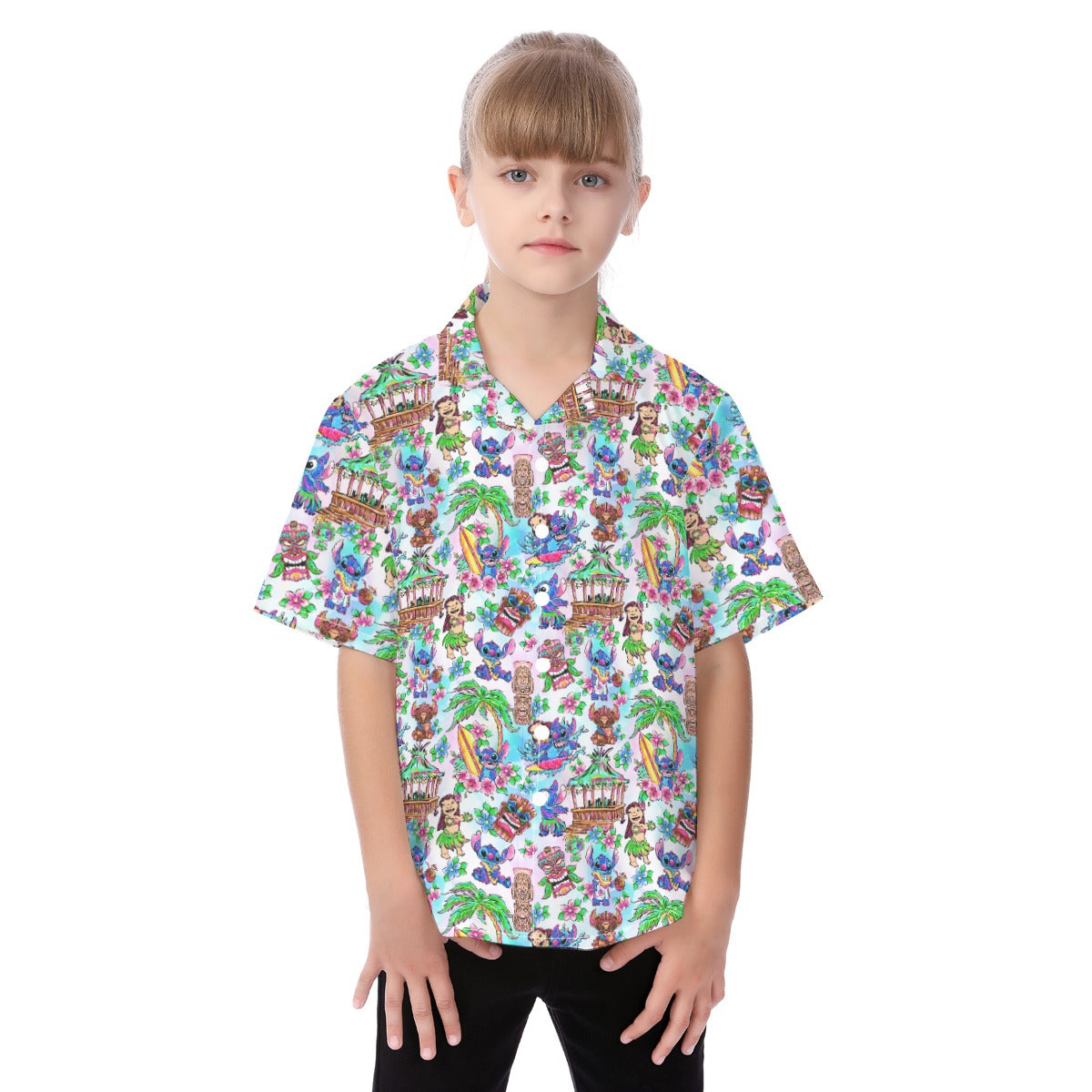 Bright Island Chaos Hand Drawn - Kid's Hawaiian Button Up Shirt