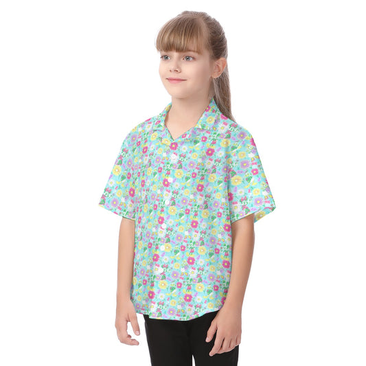 Neon Spring Floral Friendsends - Kid's Hawaiian Button Up Shirt