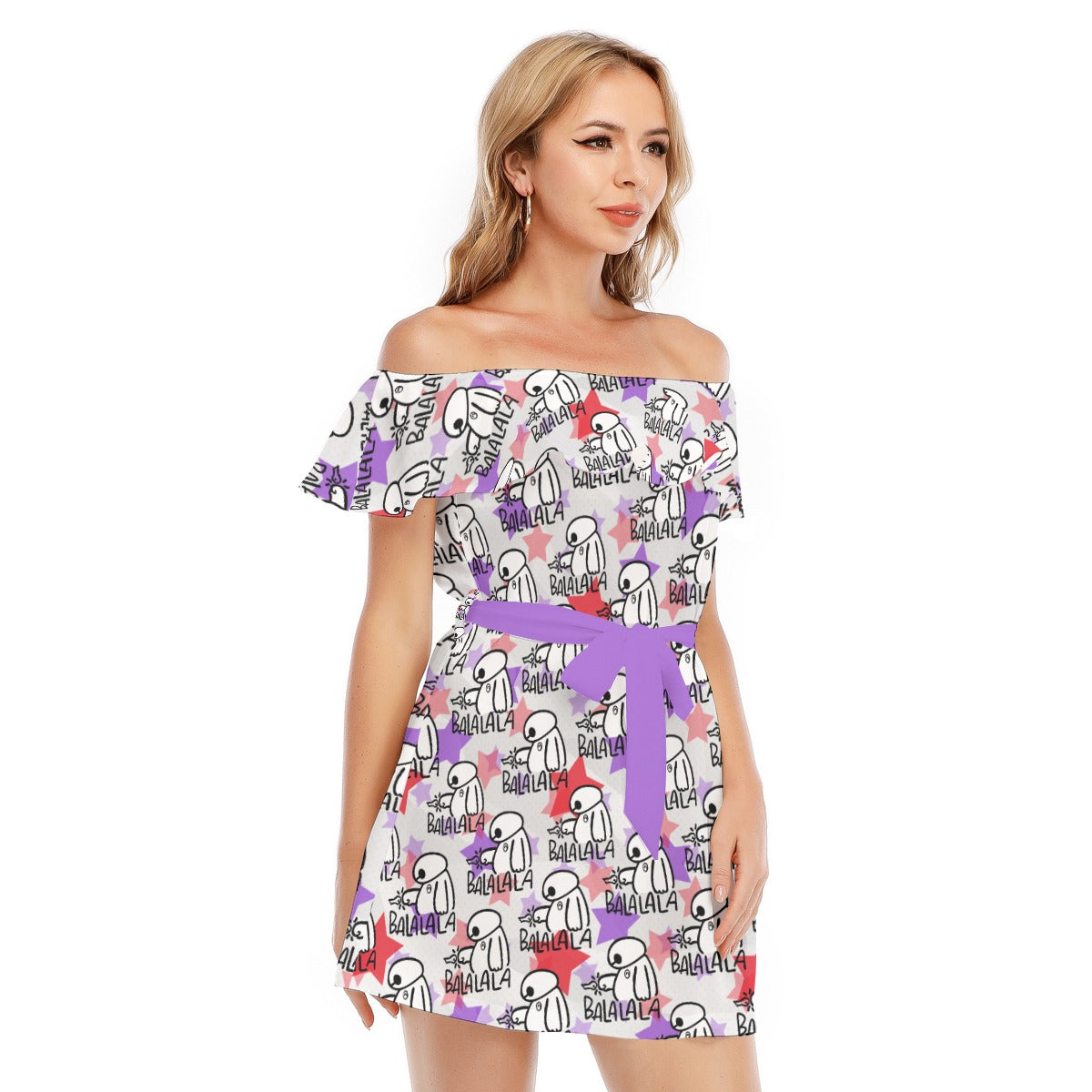 White Robot Balala - Women's Off-shoulder Ruffle Dress