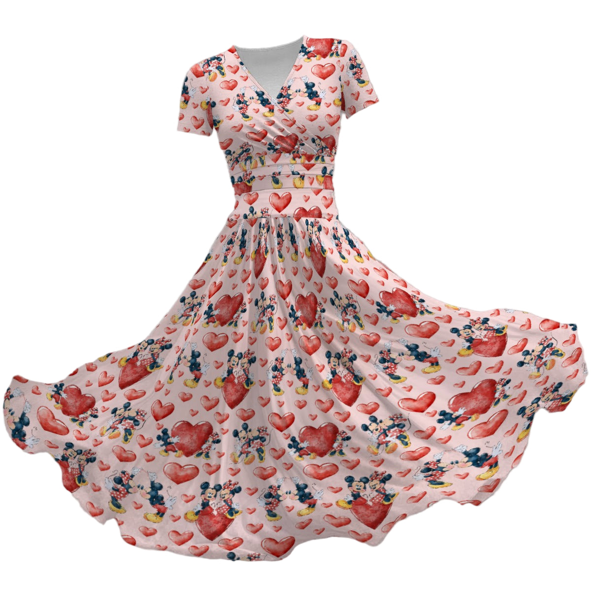 Valentine Mouse Couple - Women's V-Neck Ruched Midi Dress