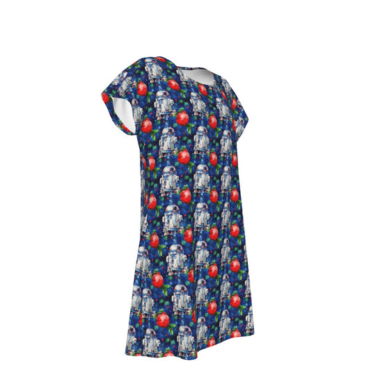 Little Blue Christmas Droid - Women's T-Shirt Dress