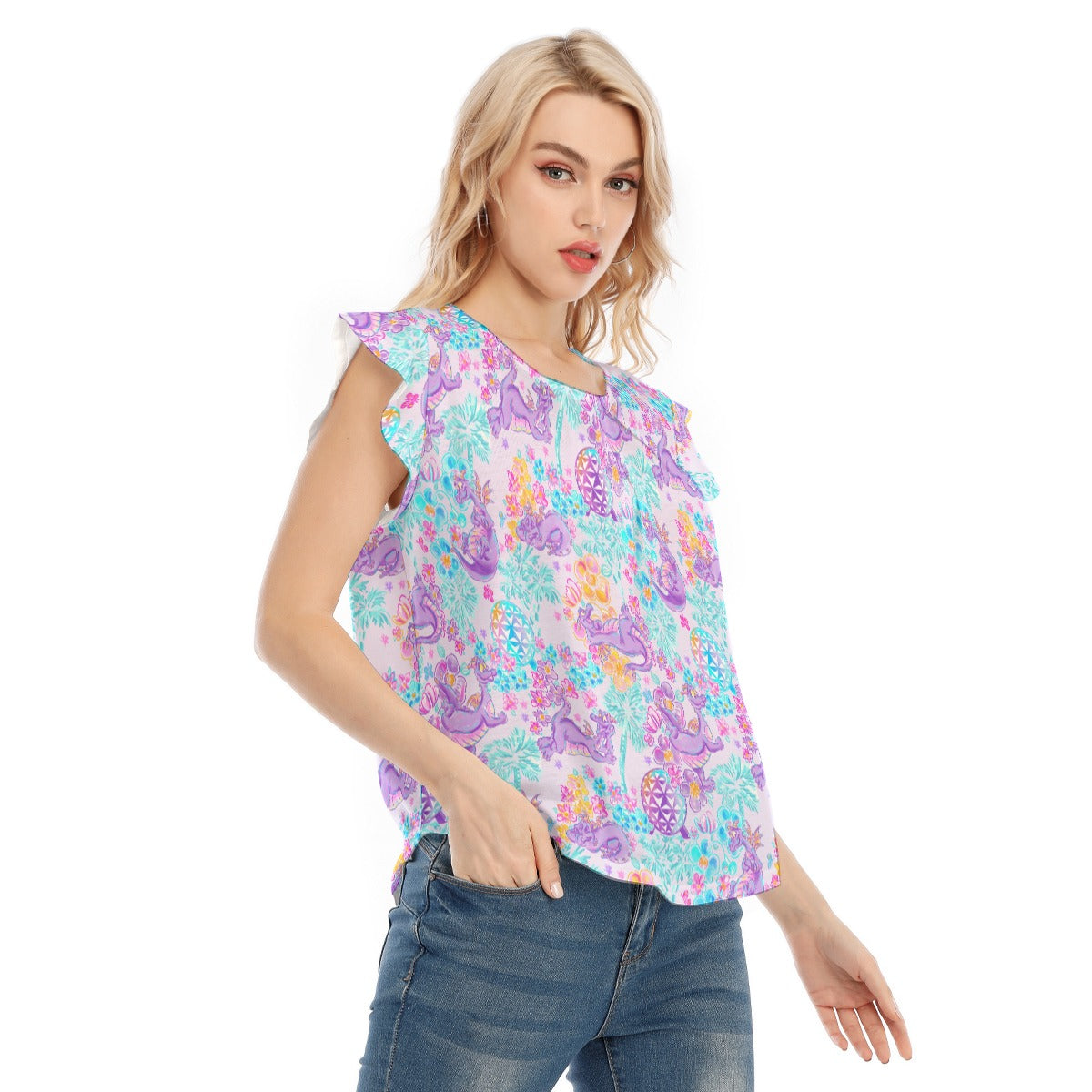 Purple Dragon Flower Power - Women’s Flutter Sleeve Top