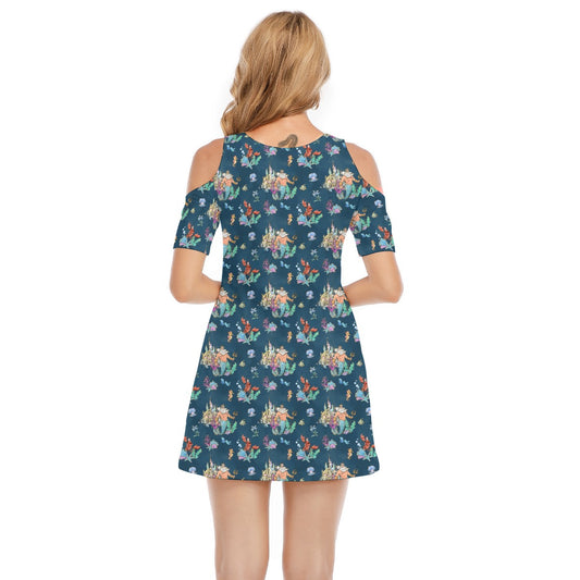 Whimsical Sea King and Crab - Women's Cold Shoulder Cotton Dress