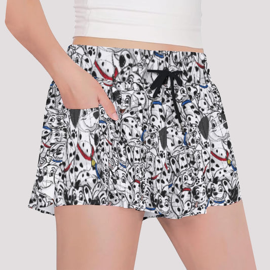 Sketchy Spotted Puppies - Girls’ Flowy Pocket Shorts