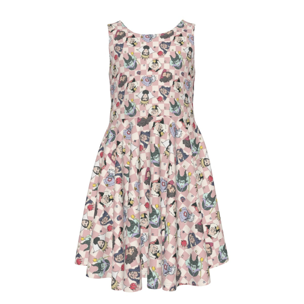 Pink Checkerboard Villains - Kid's Sleeveless Skater Dress