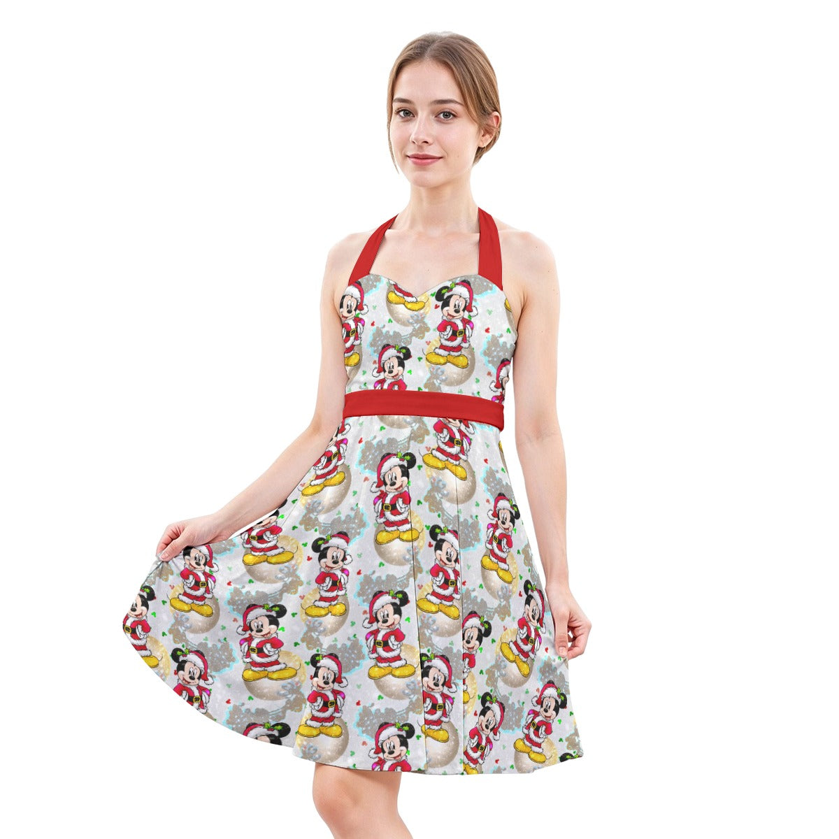 Santa Mouse Celebration - Women's Halter Vintage Pocket Dress