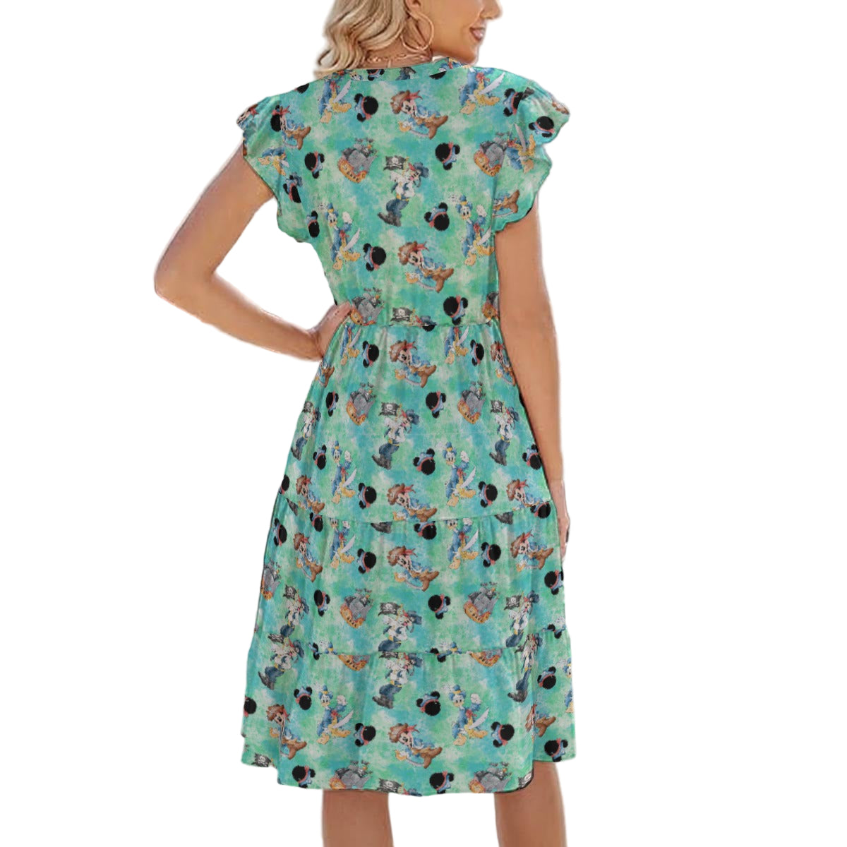 Pirate Crew Watercolor Adventure - Women's Tiered Pocket Midi Dress