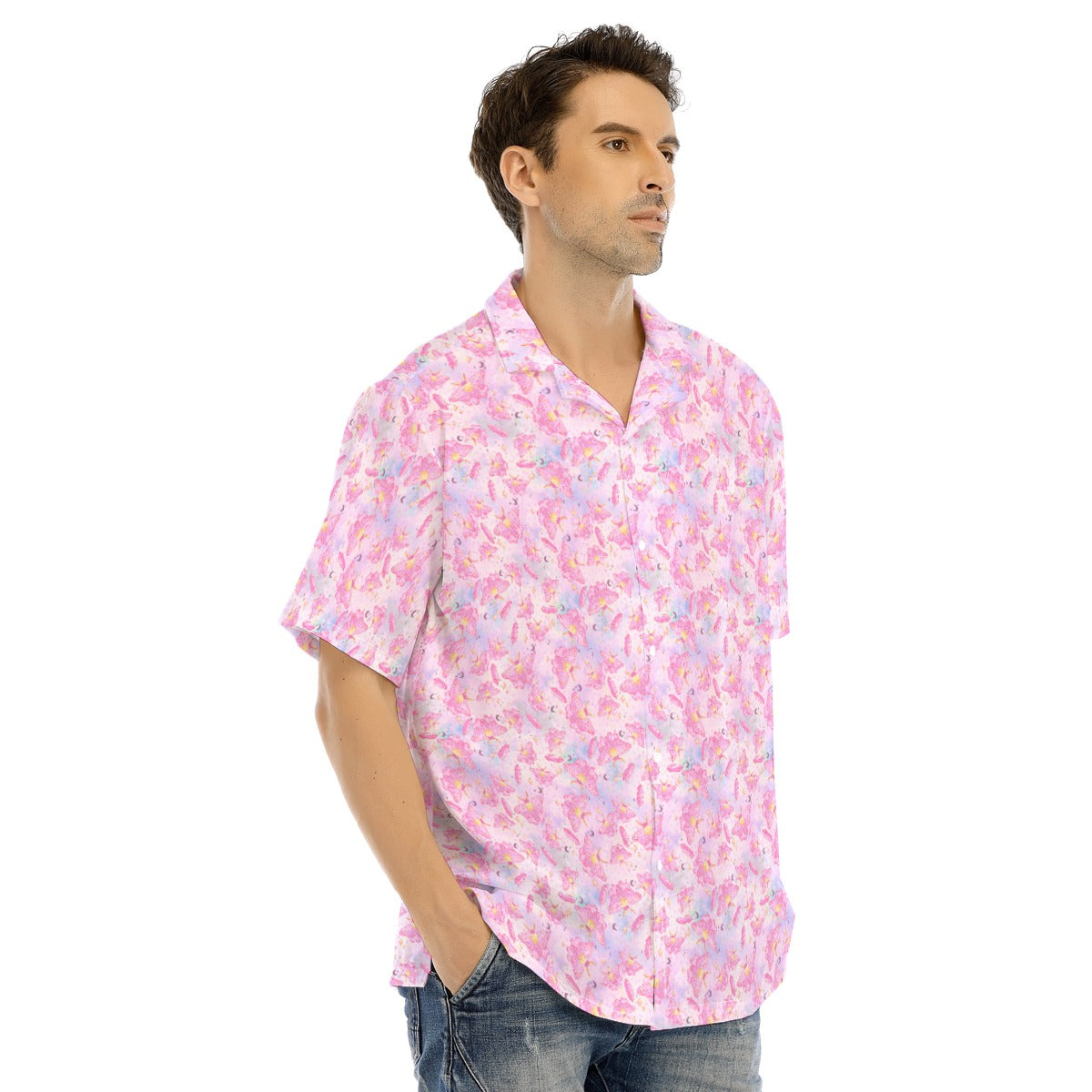 Pink Crystal Lunar Moths - Men's Hawaiian Button Up Shirt