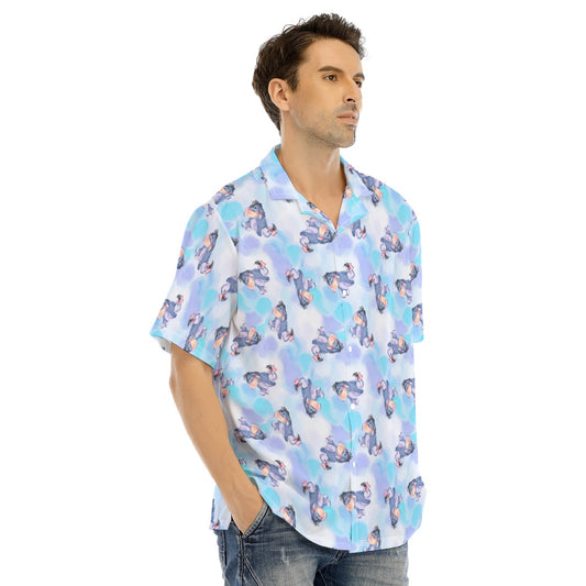 Watercolor Gentle Donkey - Men's Hawaiian Button Up Shirt