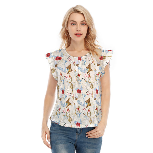 Curious Wonderland Icons - Women’s Flutter Sleeve Top