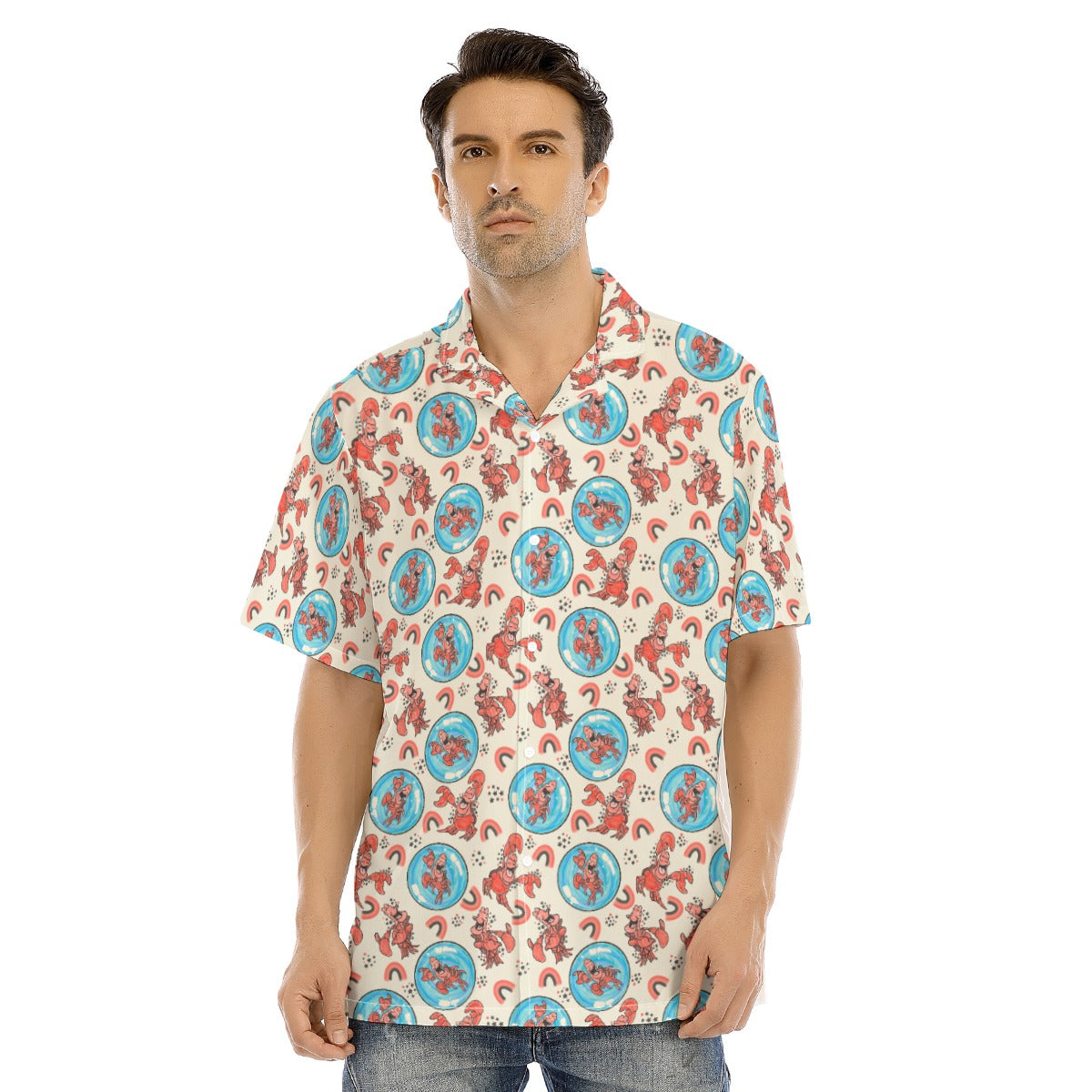 Joyful Crab by the Sea - Men's Hawaiian Button Up Shirt