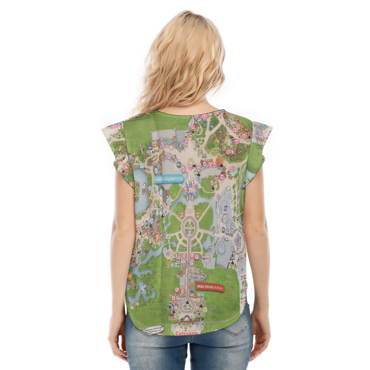 Vibrant Fantasy Park Map - Women’s Flutter Sleeve Top