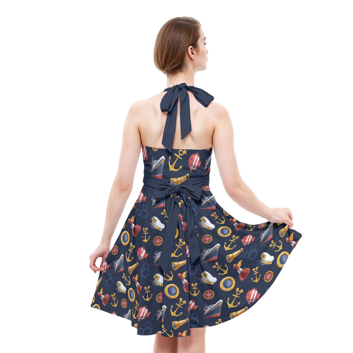 Mouse Ear Nautical Icons - Women's Halter Vintage Pocket Dress