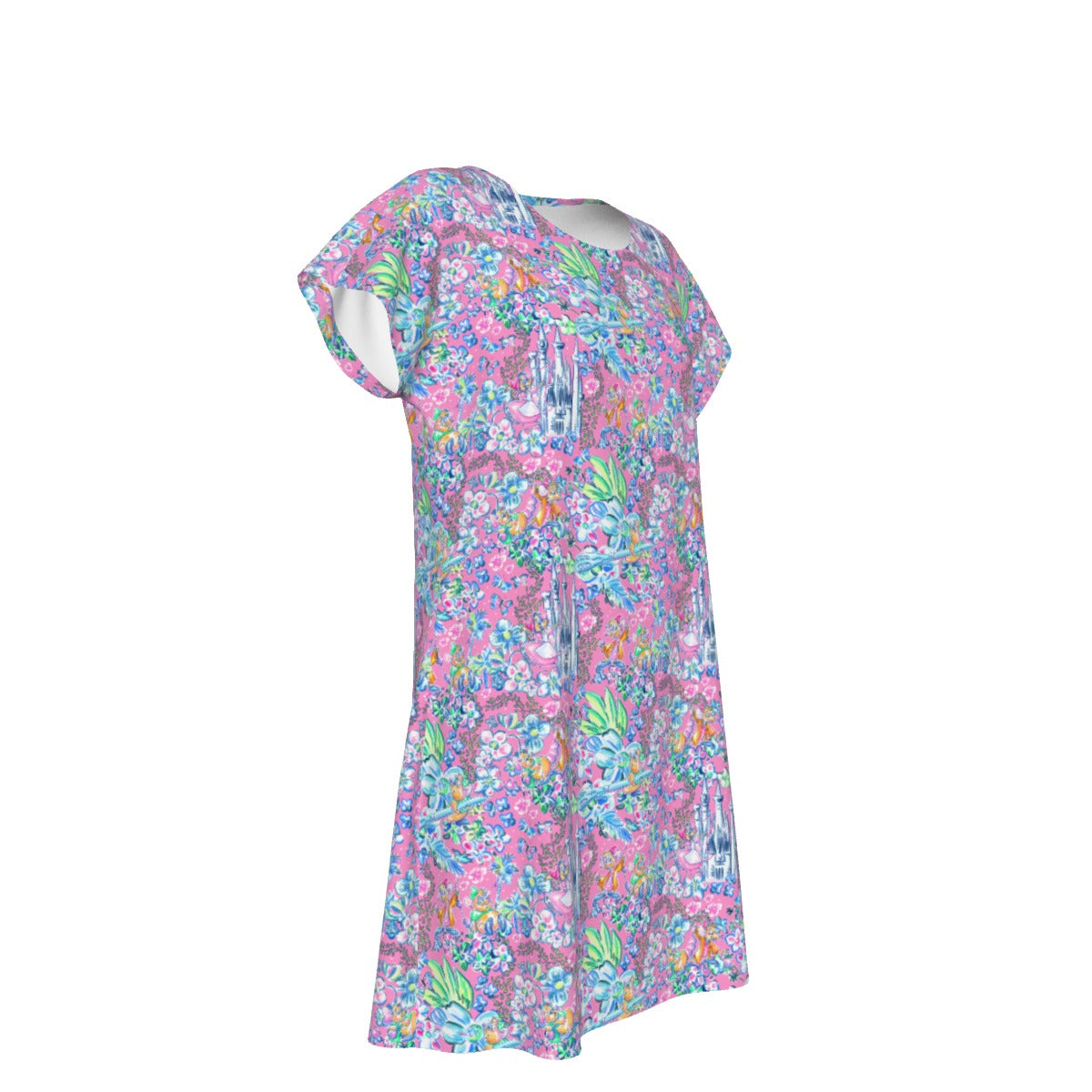 Bright Tropical Dreams - Enchanted Squeaky Helpers - Women's T-Shirt Dress