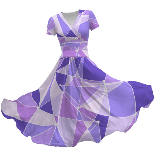 Geometric Purple Wall - Women's V-Neck Ruched Midi Dress