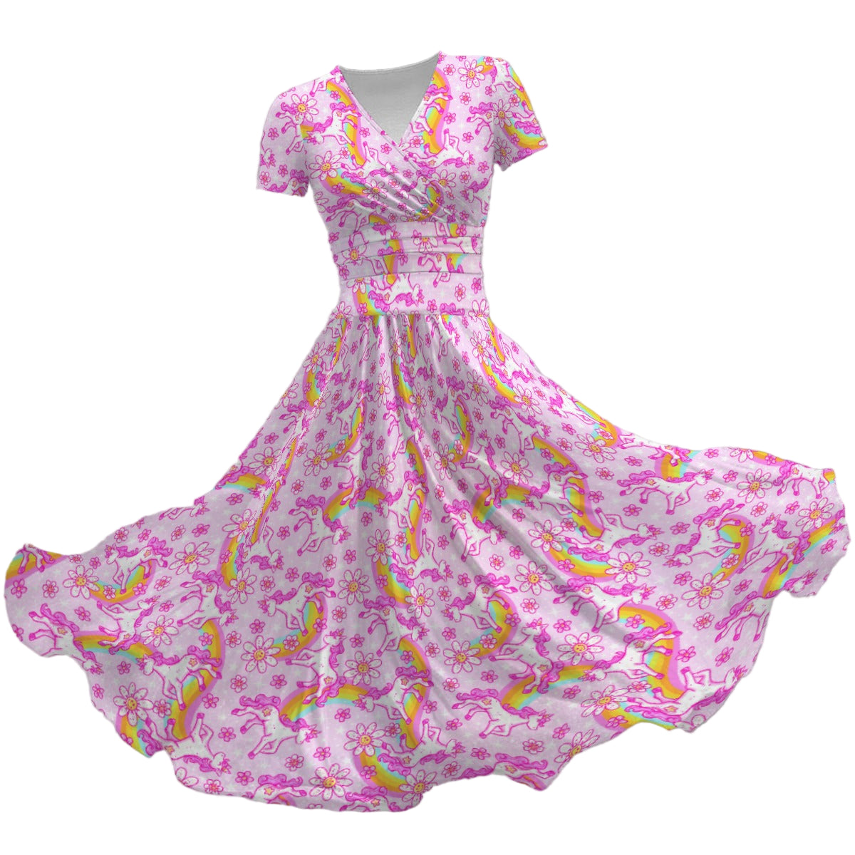 Unicorn Rainbows - Women's V-Neck Ruched Midi Dress