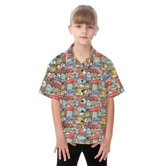 Racing Legends Sketch - Kid's Hawaiian Button Up Shirt