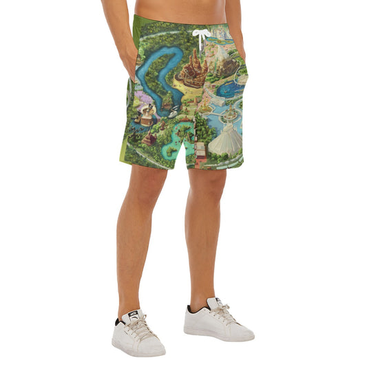 Colorful Theme Park Map - Men’s Pocket Beach Shorts