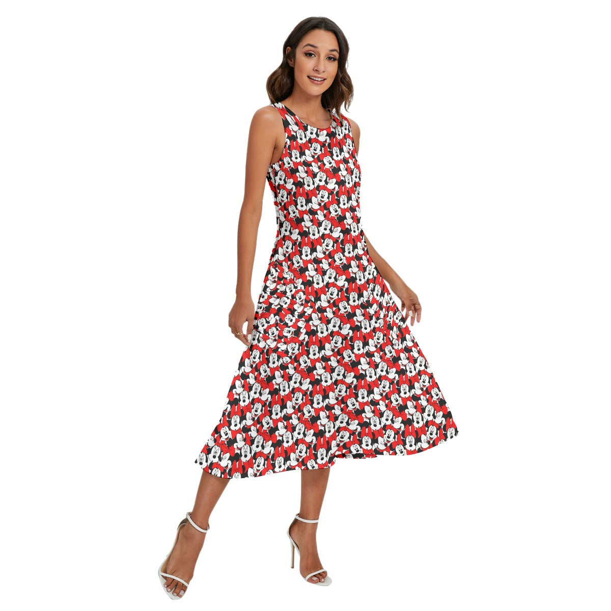 Many Faces of Polka Dot Mouse - Women’s Diagonal Pocket Midi Dress