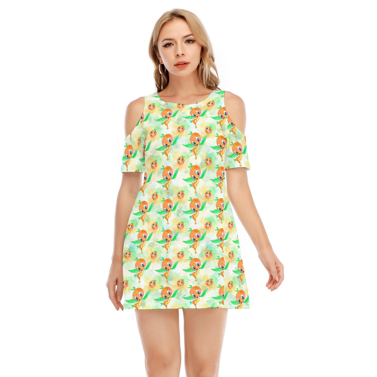 Sunny Citrus Thoughts - Women's Cold Shoulder Cotton Dress