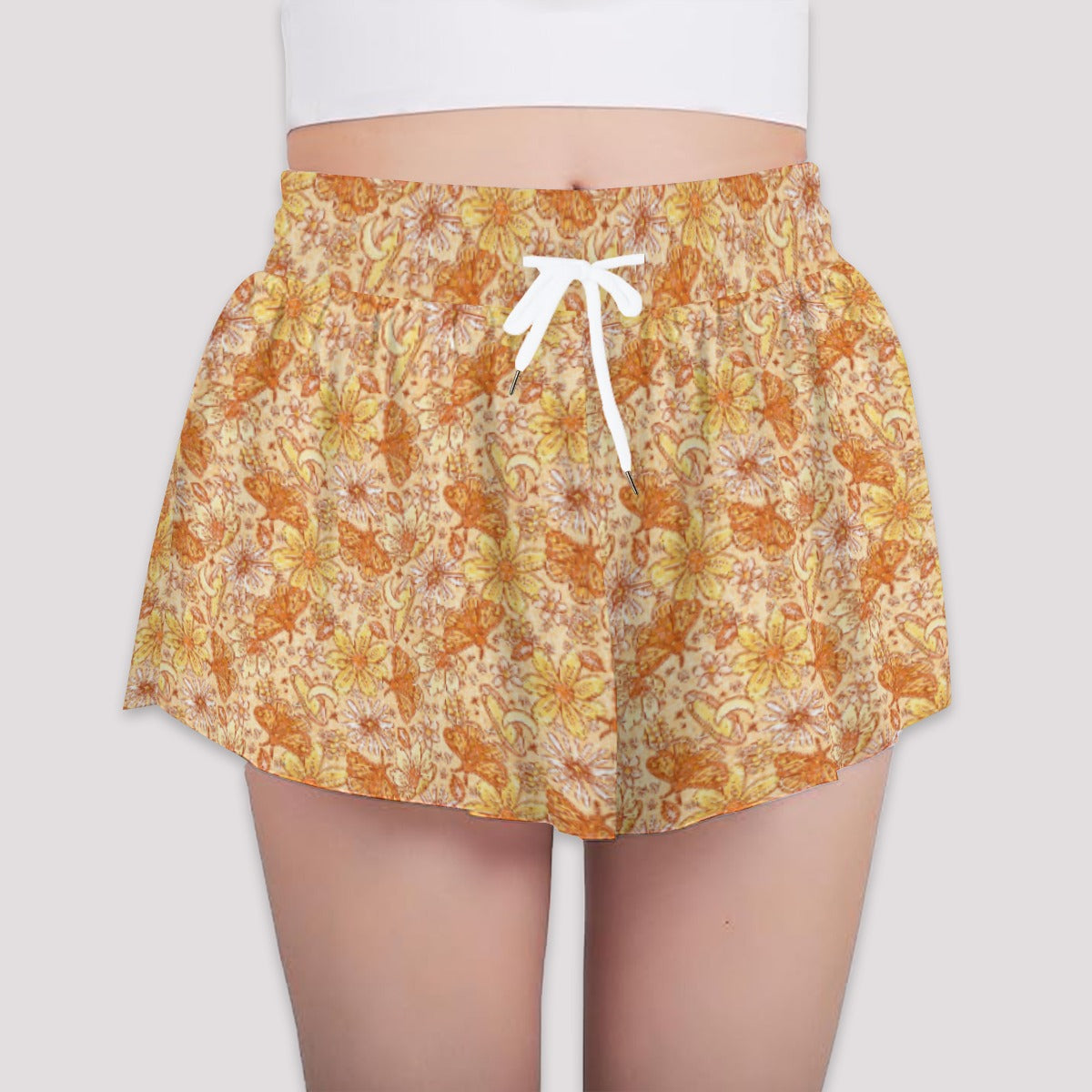 Orange Crystal Moths - Girls’ Flowy Pocket Shorts