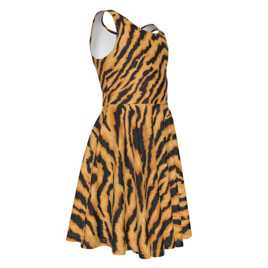 Animal Print - Tiger - Kid's Sleeveless Skater Dress