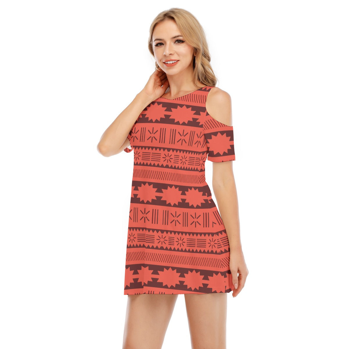 Island Tribal Patterns - Women's Cold Shoulder Cotton Dress