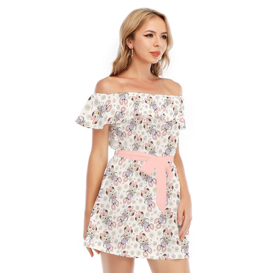 Daisy Crown Delight - Women's Off-shoulder Ruffle Dress