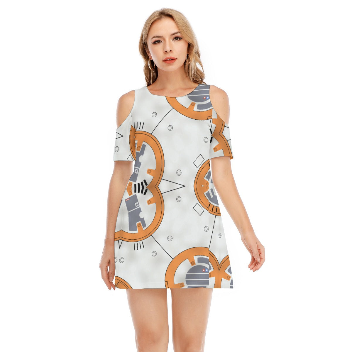 Little Round Droid - Women's Cold Shoulder Cotton Dress