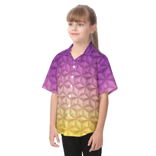 Geometric Spaceship Sphere - Kid's Hawaiian Button Up Shirt