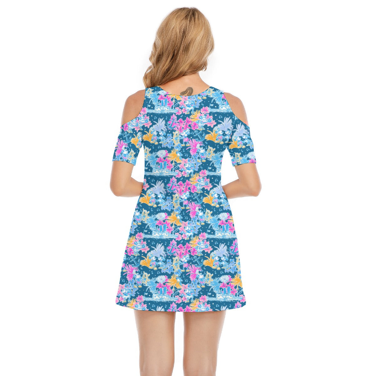 Bright Tropical Whimsy - Vintage Steamboat Captain - Women's Cold Shoulder Cotton Dress