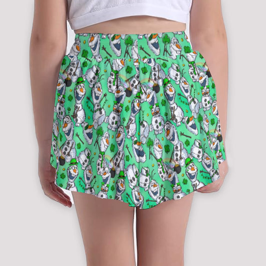 Sketched Snowman St. Patrick’s Day - Girls’ Flowy Pocket Shorts