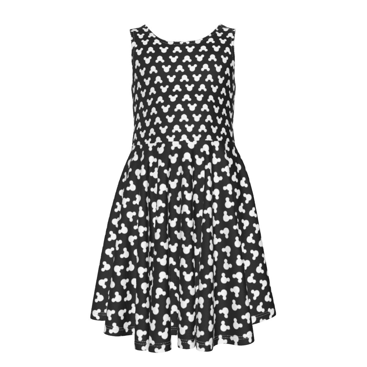 Playful Polka Dot Ears Black - Kid's Sleeveless Skater Dress