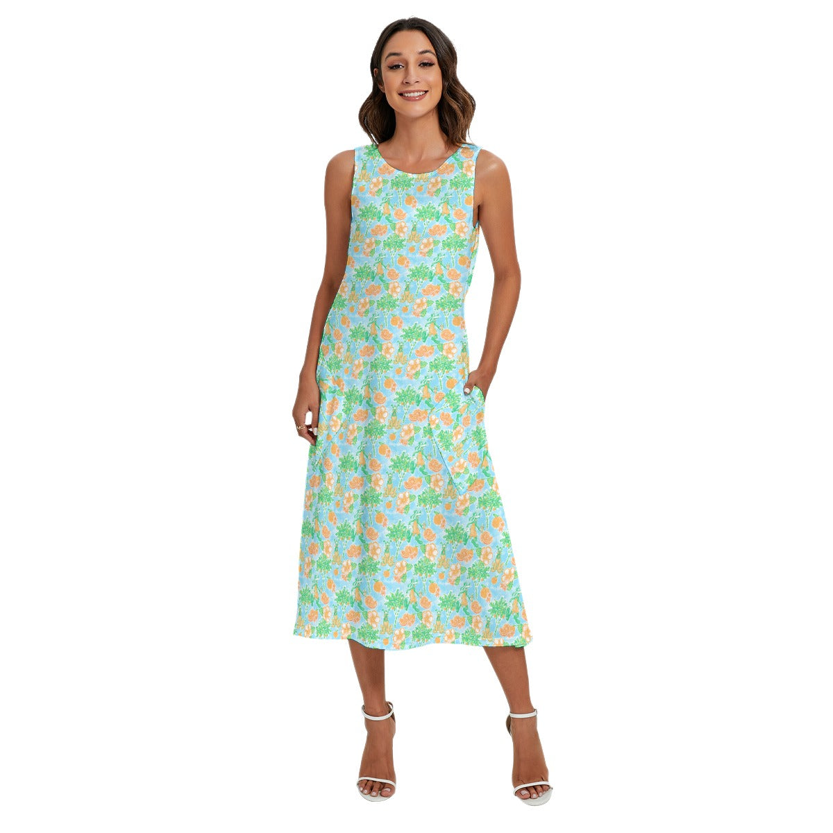 Neon Tangerine Island Palsluto - Women’s Diagonal Pocket Midi Dress