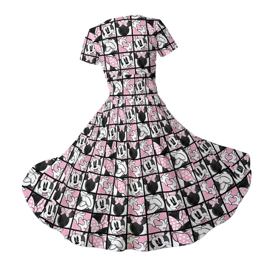 Mouse Bow Block Party - Women's V-Neck Ruched Midi Dress